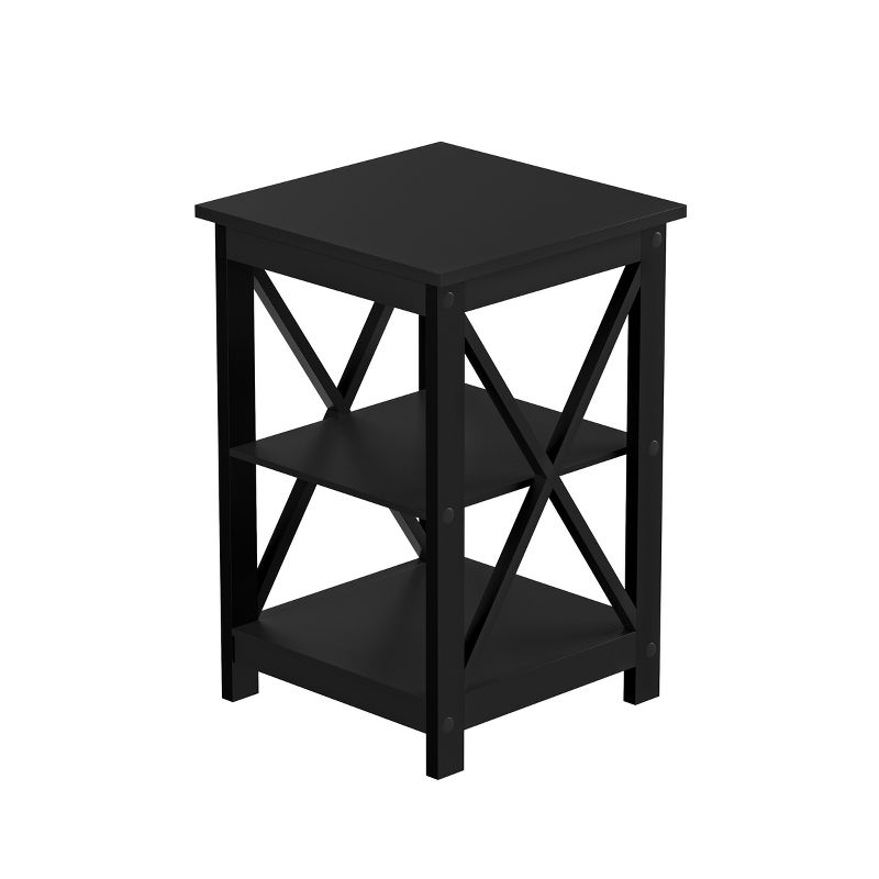 Lavish Home End Table with Two Shelves, X-Leg Design, and Wooden Stand, Black