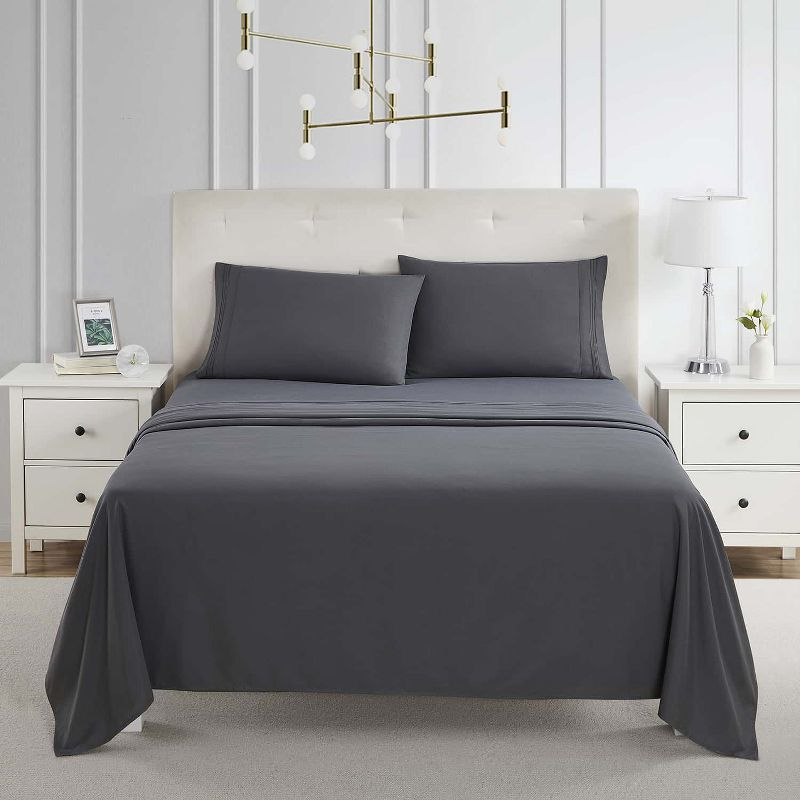 Clara Clark Bed Sheets, Premier 1800 Series 4 Piece Bed Sheet Set, Deep Pocket Luxury Soft Bedding Sheets & Pillowcases, Full, Dark Gray