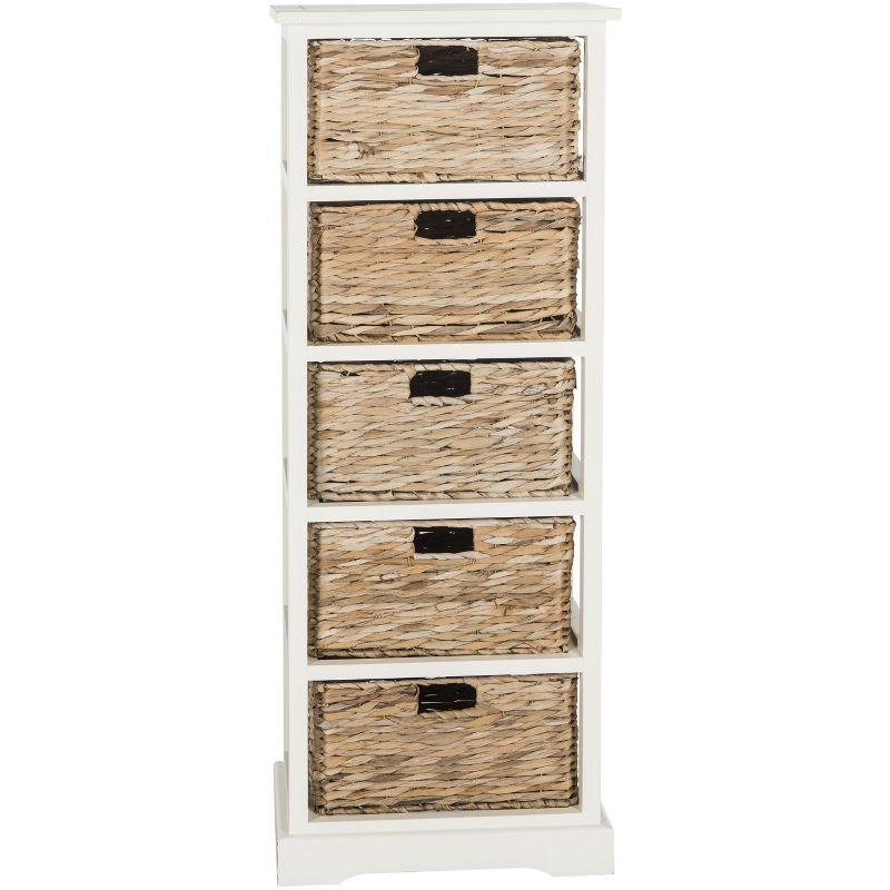 Dovecove White 5-Drawer Wicker Basket Storage Tower (Fully Assembled) | Wayfair