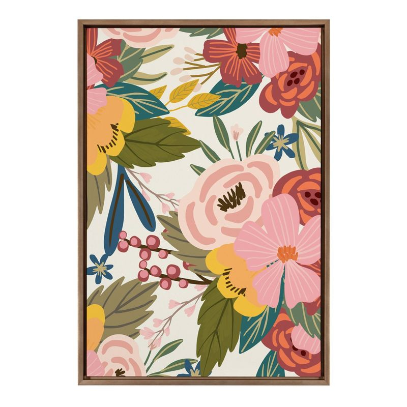 23" x 33" Slyvie Softly Framed Canvas Wall Art by Mia Charro Gold - Kate and Laurel: Modern Botanical Screen Print, Sawtooth Back