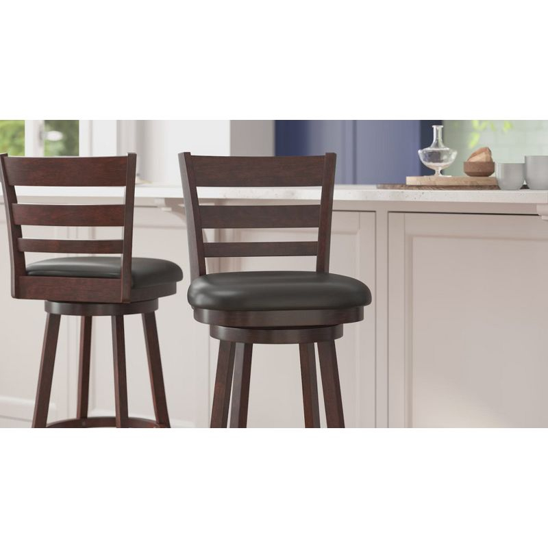 Taylor & Logan Zayne Barstool Espresso: Round Faux Leather, Wood Frame, 300 lbs Capacity