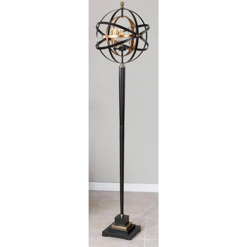 Uttermost Industrial Floor Lamp 72" Tall Oil Rubbed Bronze Gold Leaf Iron Sphere Shade for Living Room Reading House Bedroom Home
