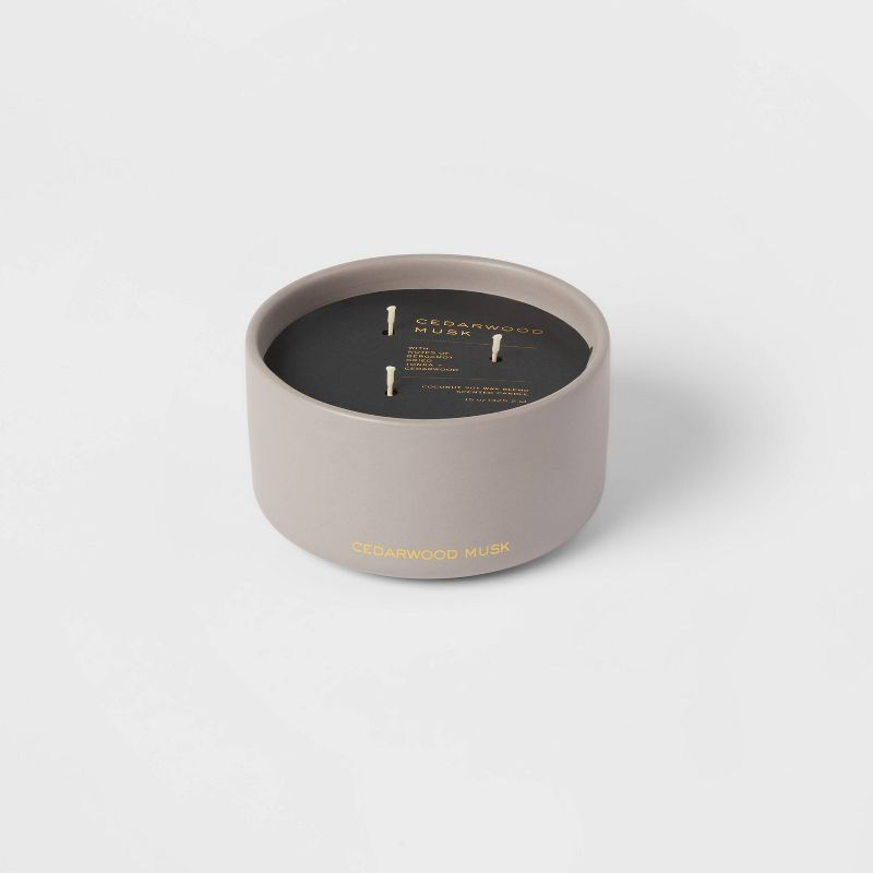15oz Ceramic Jar 3-Wick Black Label Cedarwood Musk Candle - Threshold™: Soy & Coconut Oil Blend, 20hr Burn Time