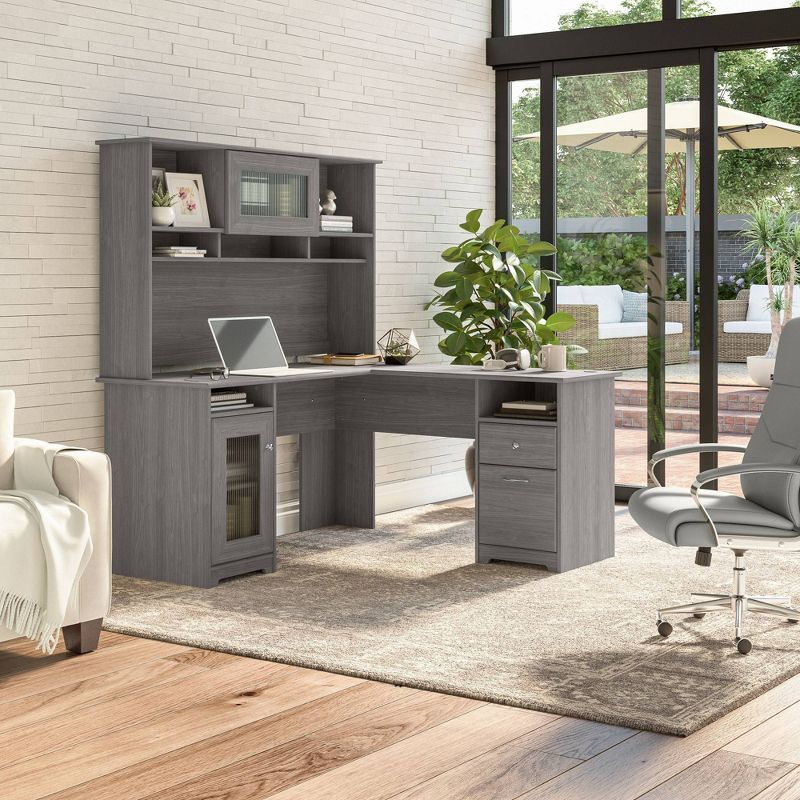 Cabot 60W L Shaped Computer Desk with Hutch Modern Gray - Bush Furniture