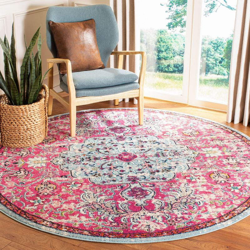 Madison MAD447 Power Loomed Area Rug - Fuchsia/Teal - 3' round - Safavieh.