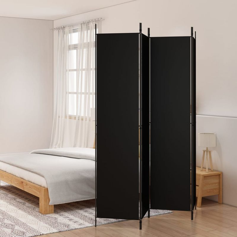 vidaXL 4-Panel Room Divider in Black Fabric - Versatile aid to Create Privacy, Block Sunlight and Enhance Decor - Foldable, Easy to Store and Assemble