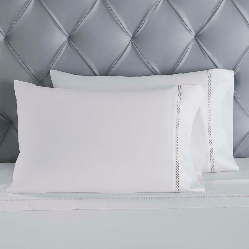 Cotton Cross-Stitch Embroidered Sheet Set, Twin Extra Long (XL), White-White - Blue Nile Mills