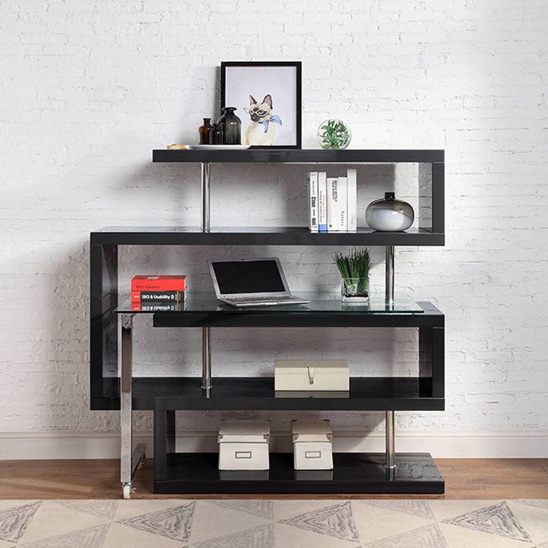 Acme Furniture Buck II Clear Glass Desk Chrome/Black High Gloss Finish