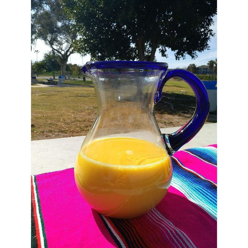 Dos Sueños Mexican Hand Blown  Pitcher - Blue Rim - 84oz -