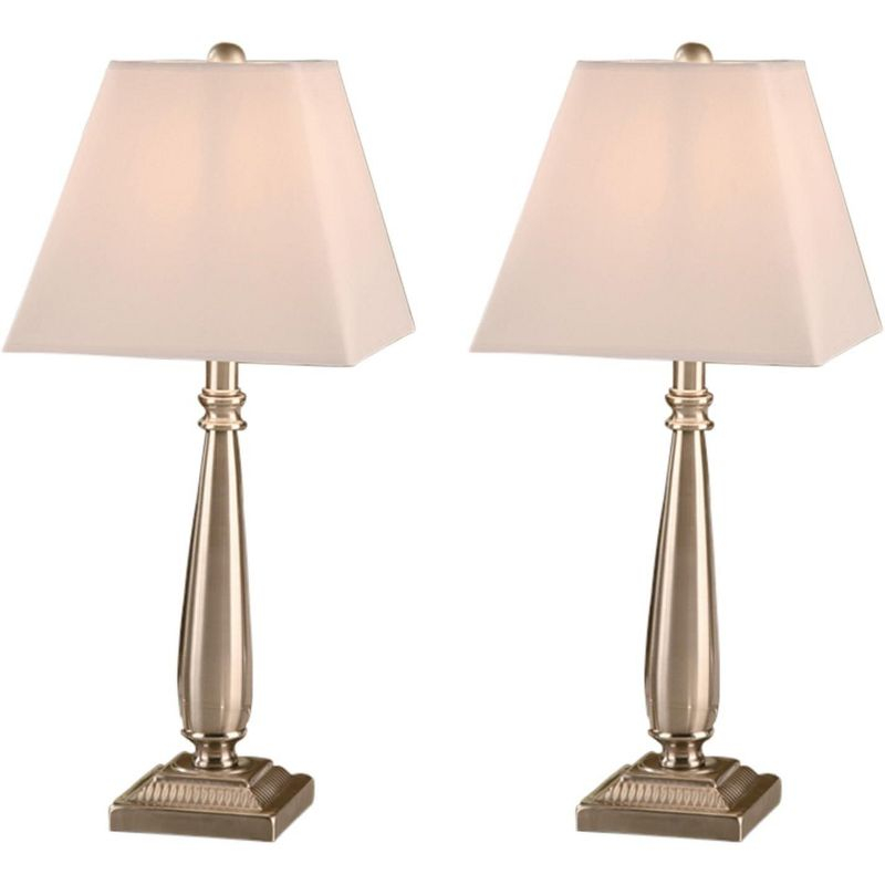 King's Brand Brushed Nickel Table Lamp with Square White Shades Set of 2 Table Lamps