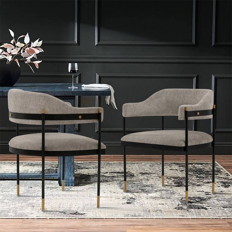 Lia Modern Boucle Upholstered Dining Armchair Stone Gray - Manhattan Comfort: Brushed Gold Accents, No Assembly Required