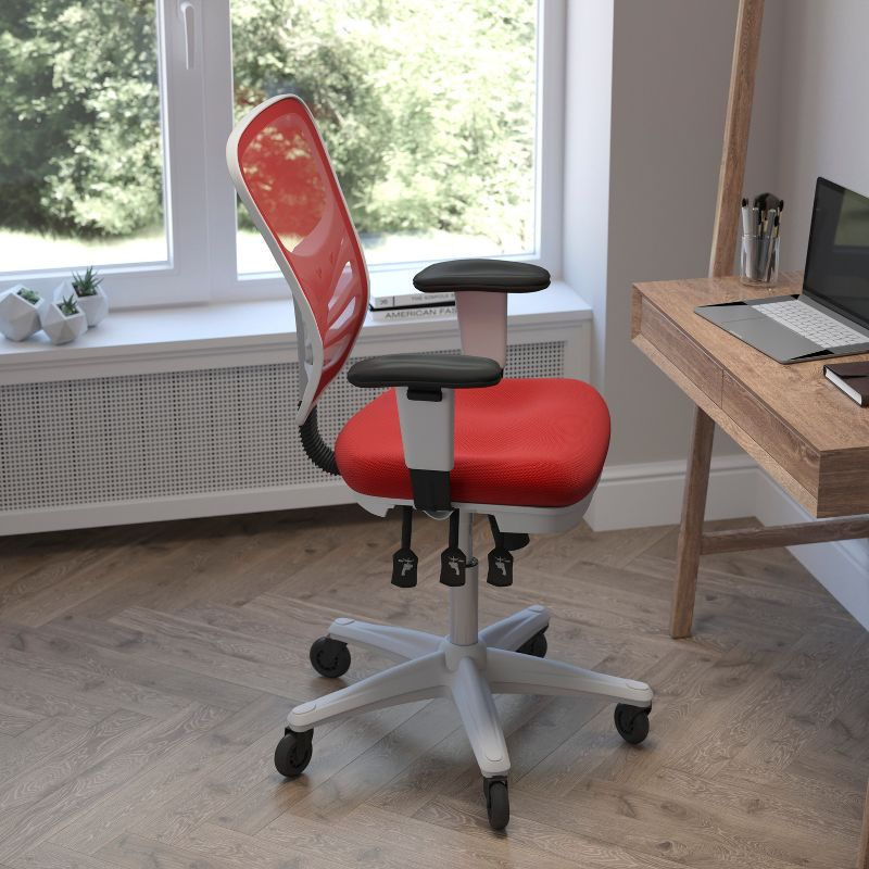 Flash Furniture Mid-Back Ergonomic Multifunction Mesh Chair with Polyurethane Wheels-Red