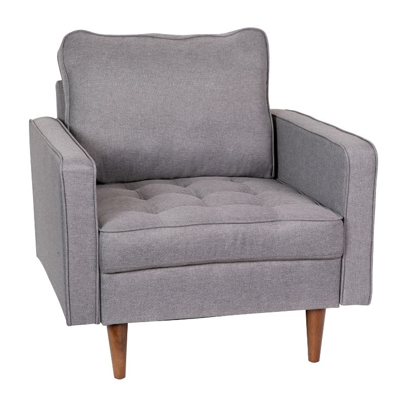 Merrick Lane Mid-Century Modern Armchair with Tufted Faux Linen Upholstery & Solid Wood Legs in Slate Gray