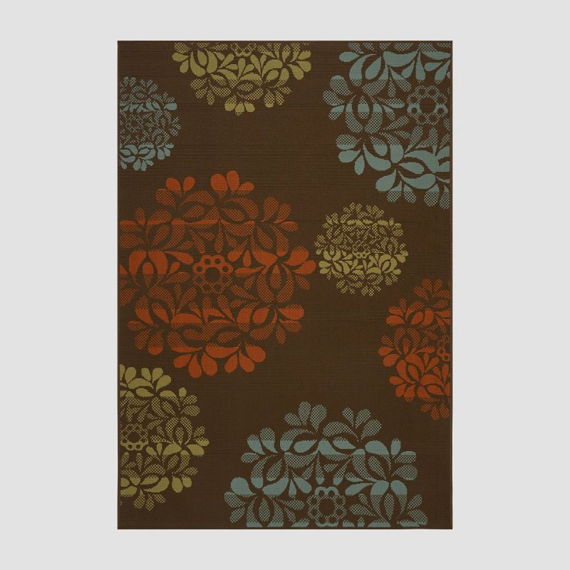 5' x 8' Henley Floral Outdoor Rug Brown/Blue - Christopher Knight Home: Vintage Style, Stain-Resistant, Loomed Polypropylene