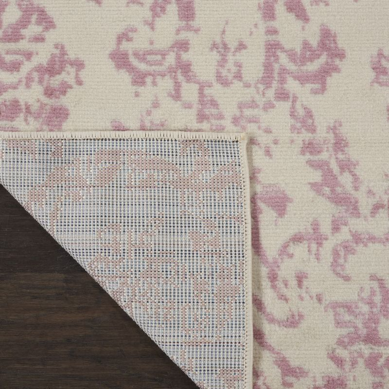 Nourison Jubilant 2'3" x 7'3" (7' Runner) Ivory/Pink Area Rug Farmhouse Vintage Damask by Nourison