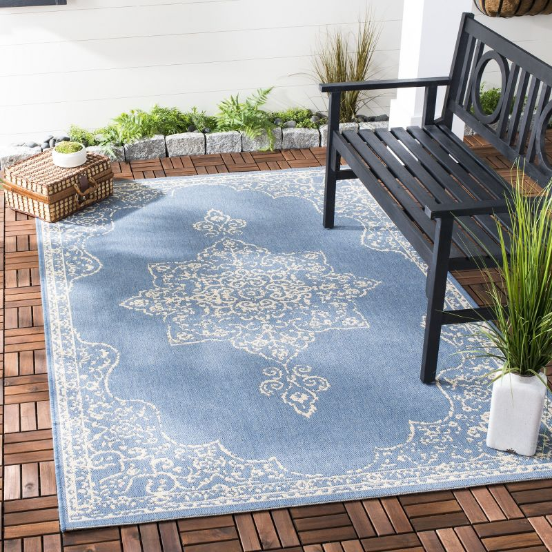 Beach House BHS180 Power Loomed Indoor/Outdoor Area Rug - Cream/Blue - 5'3"x7'6" - Safavieh