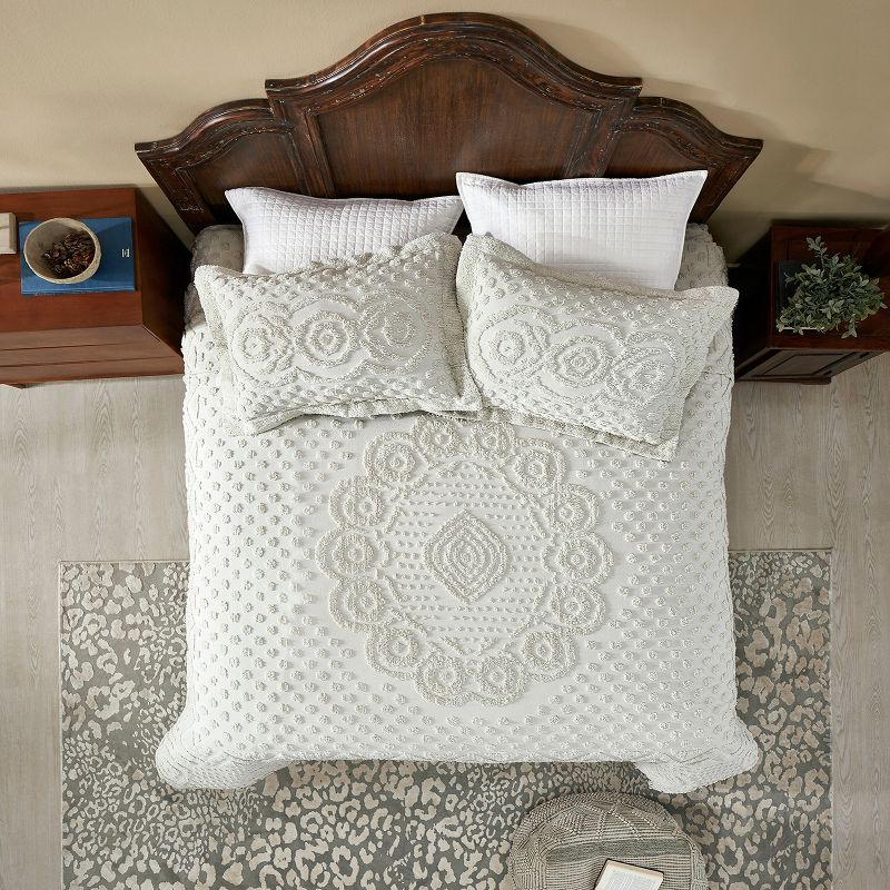 Heirloom Collection in Medillian Design Ivory Cotton Tufted Chenille Bedspread - Better Trends