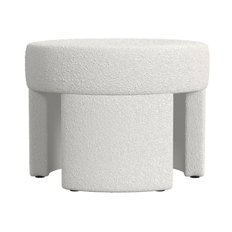Sophia Ottoman Cream Boucle - HomePop: Modern Round Upholstered Footstool, No Assembly Required