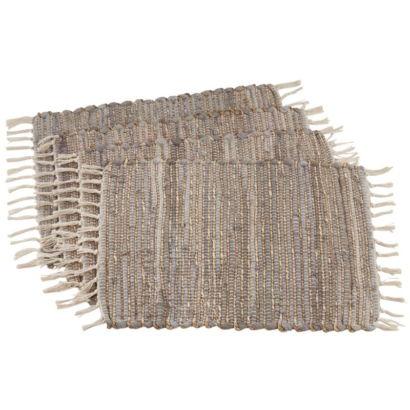 Saro Lifestyle Chindi Table Mats With Fringe Design, Blue, (Set of 4 pcs)
