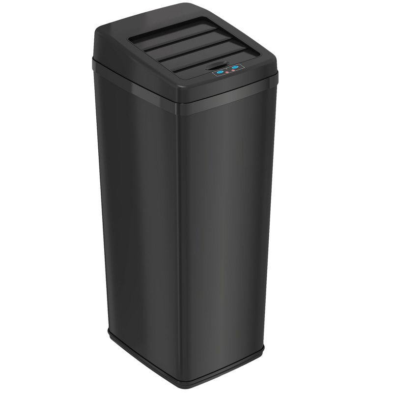 iTouchless Sliding Lid Sensor Kitchen Trash Can with AbsorbX Odor Filter 14 Gallon Black Stainless Steel