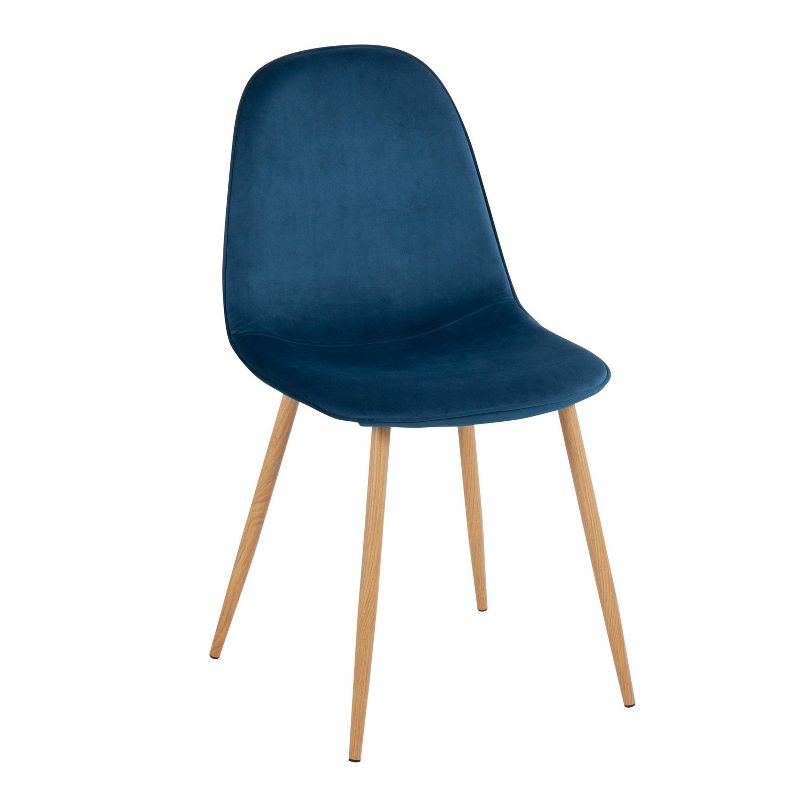 Set of 2 Pebble Metal/Velvet Dining Chairs Natural/Blue: Steel Frame, Tapered Legs, Foam Fill - LumiSource