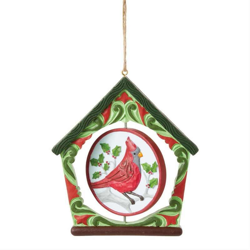 Jim Shore 4.5 Inch Cardinal Birdhouse Ornament Rotating Middle Merry Bright Tree Ornaments
