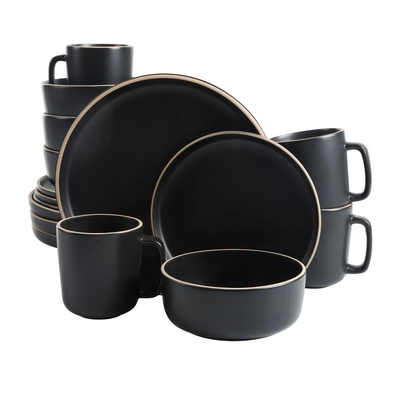 Gibson Home Zuma 16-Piece Round Matte Stoneware Dinnerware Set Black
