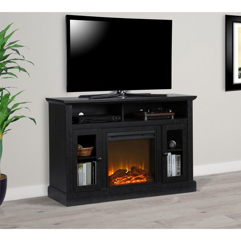 Ameriwood Home Chicago Electric Fireplace Space Heater TV Console for TVs up to a 50", Black Oak