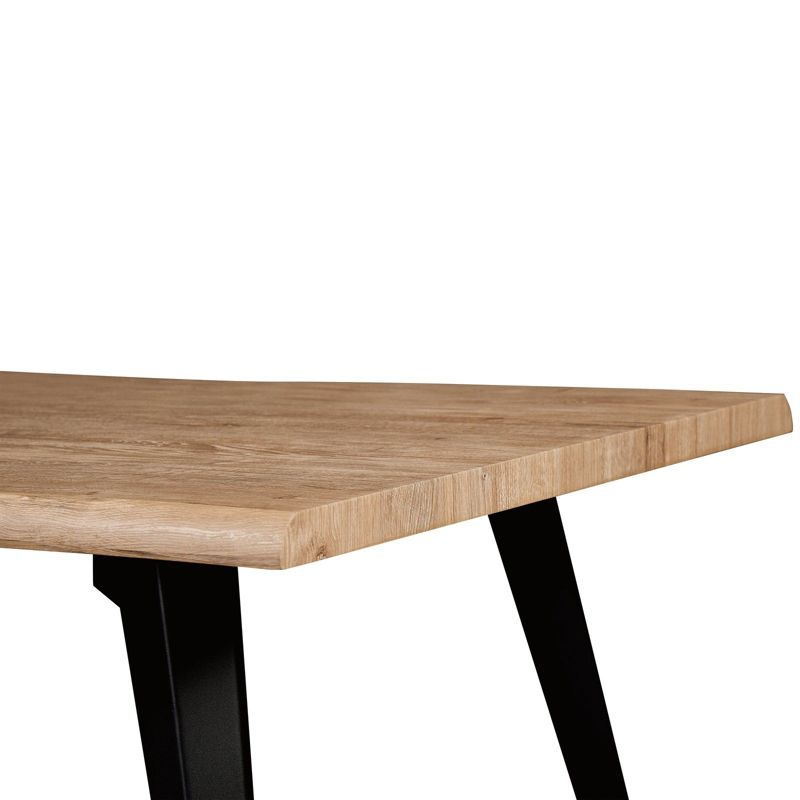 LeisureMod Ravenna Single Modern 63" Rectangular Dining Table with Wavy Edge Wood Top and Metal Legs