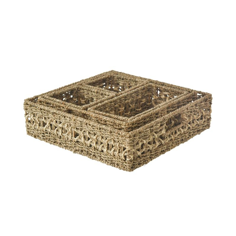 WeThinkStorage Set of 5 Hand-Woven Natural Seagrass Decorative Storage Bins Natural Brown