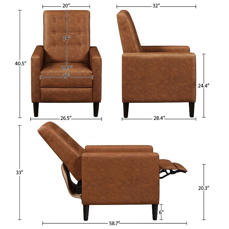 Yaheetech Faux Leather Recliner Sofa with Pocket Spring, Brown