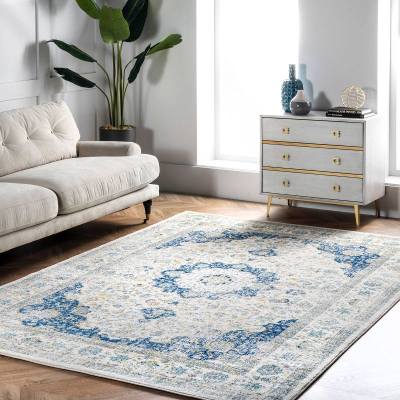 12'x15' Verona Vintage Persian Style Area Rug Blue - nuLOOM: Geometric Pattern, Low Pile, Indoor Rectangle Rug