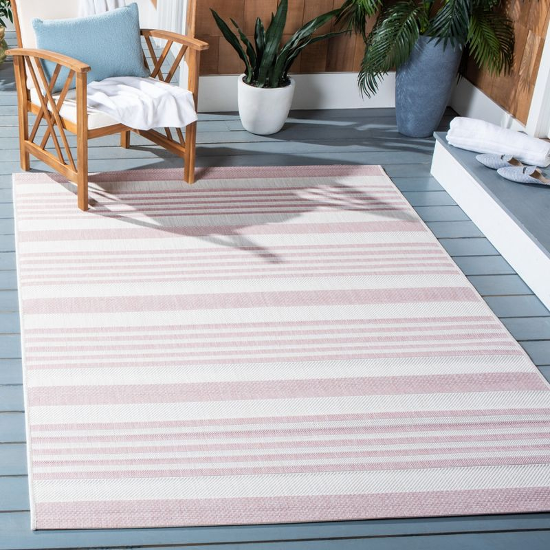 Courtyard CY8062 Power Loomed Indoor and Outdoor Area Rug - Ivory/Soft Pink - 6'7"x6'7" - Safavieh