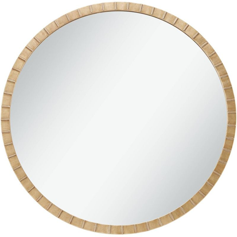 Uttermost Gracia Round Vanity Decorative Wall Mirror Modern Warm Gold Leaf Tiled Iron Frame 34" Wide for Bathroom Bedroom Living Room Home Office