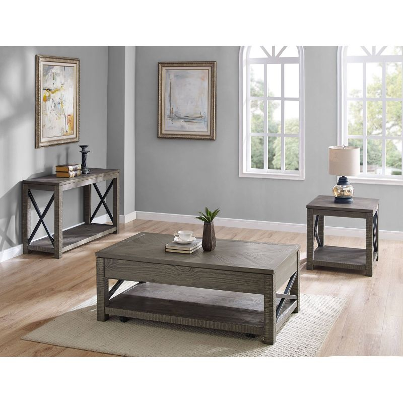 Dexter Sofa Table Distressed Gray - Steve Silver Co.: Rustic Style, Metal X Motif, Bottom Shelf