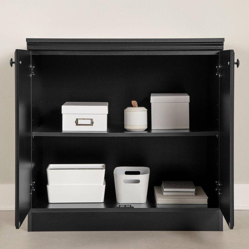 2 Door Morgan Storage Cabinet Pure Black - South Shore: Adjustable Shelf, Laminated Particle Board