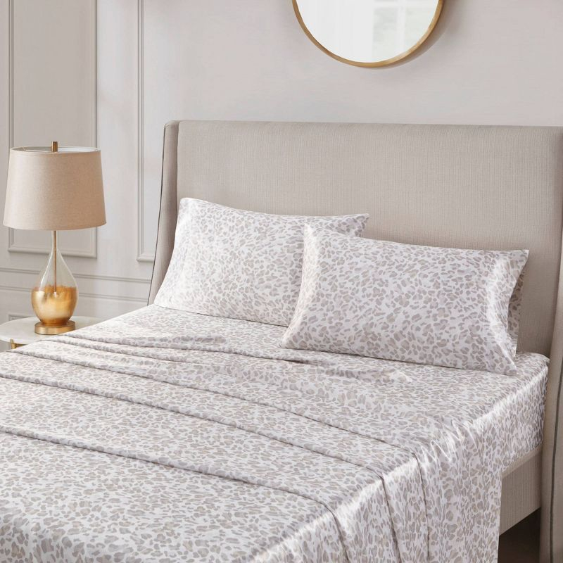 King Satin Luxury 2pc Pillowcase Set Taupe Leopard