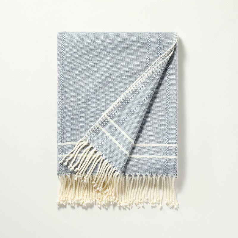 Striped Throw Blanket with Fringe Blue - Hearth & Hand™ with Magnolia