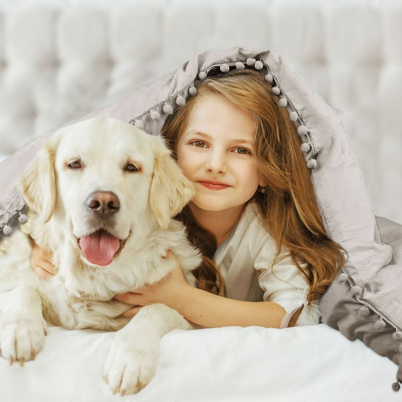 PiccoCasa Soft Bedding Solid Duvet Cover Set with Pompon Tassels and 2 Pillow Shams 3 Pcs Tan Queen