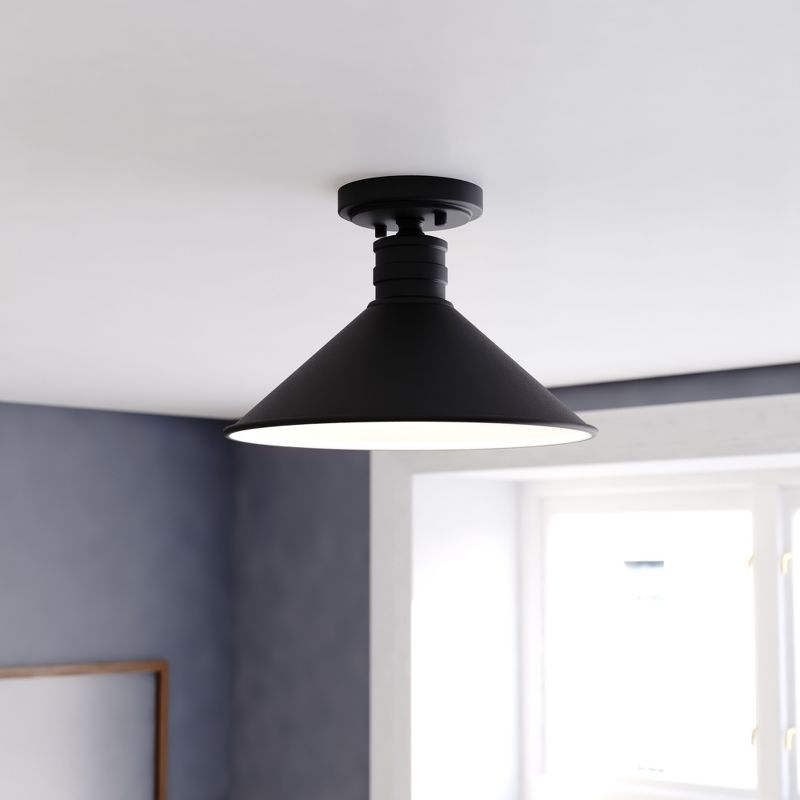 VAXCEL Akron 12-in W Bronze Metal Industrial MCM Cone Semi Flush Mount Ceiling Light