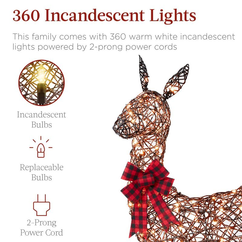 Best Choice Products 3-Piece Rattan Deer Set, Lighted Christmas Outdoor Decoration w/ 360 Lights, Stakes - Rattan