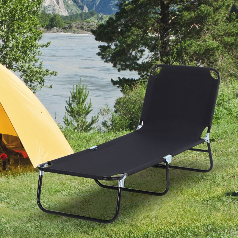 Outsunny Patio Chaise Lounge Chair, Layout Sun Tanning, Folding Sunbathing Beach Chair for Adults, Reclining Lay Down Lounger for Pool, Black