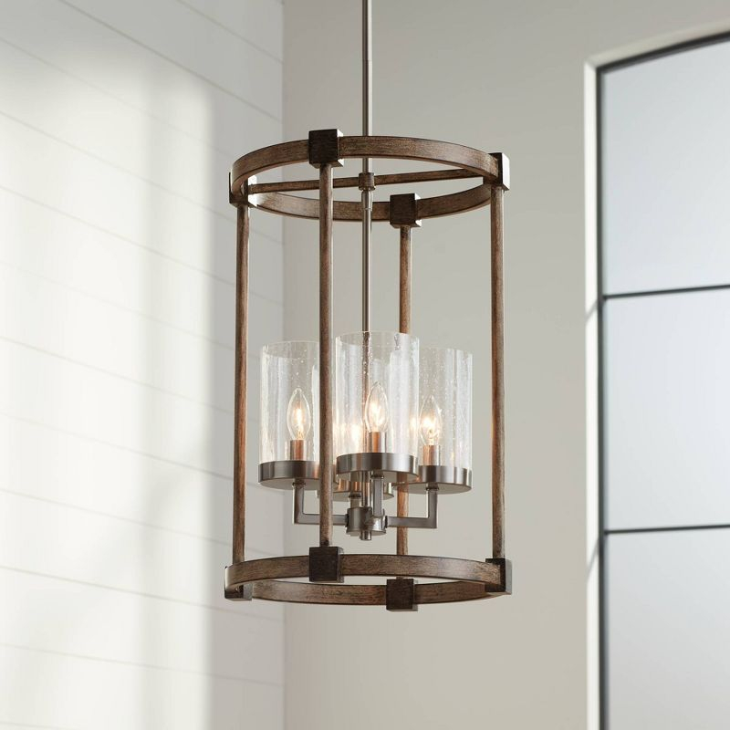 Minka Lavery Nickel Stone Pendant Chandelier 14 1/2" Wide Farmhouse Seeded Glass Shade 4-Light Fixture for Dining Room House Home