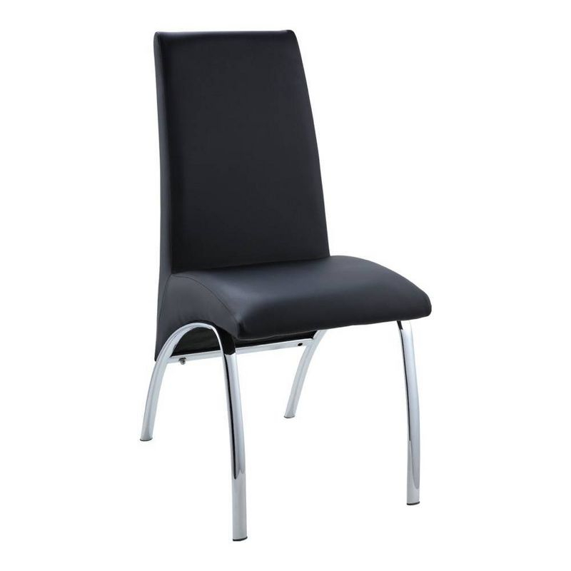 Set of 2 17" Pervis PU Dining Chairs Black/Chrome - Acme Furniture