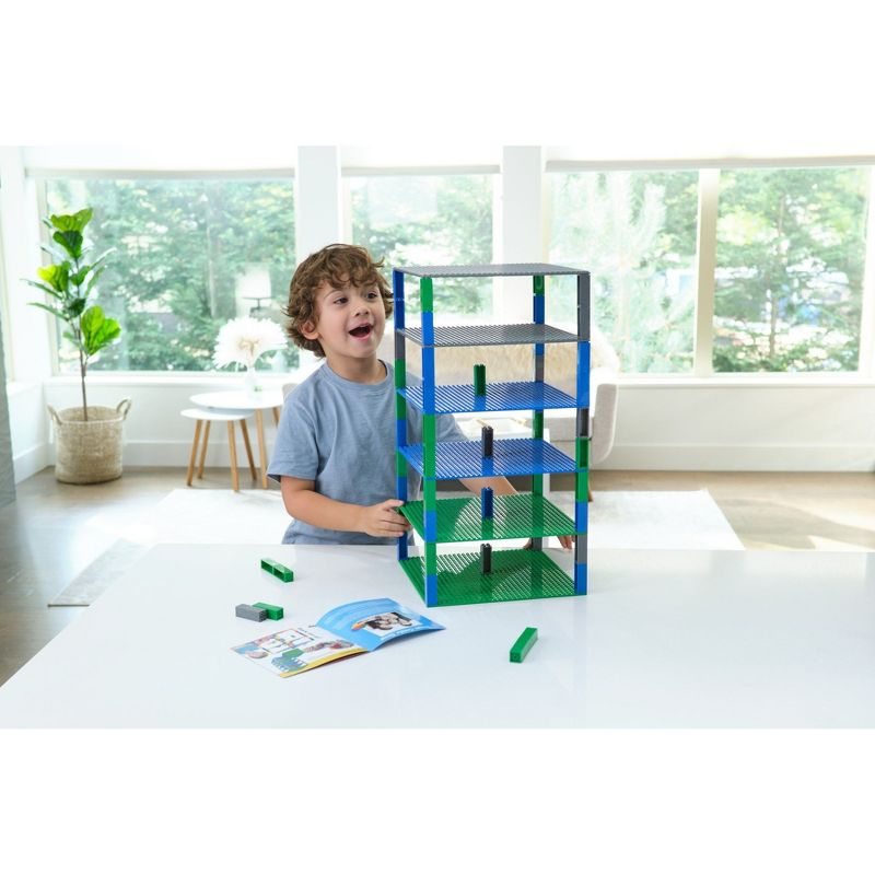 Strictly Briks Toy Building Block - Classic Baseplates 10" x 10" Brik Tower, 6 Baseplates & 50 Stackers in Blue Green & Gray, 56 Pc