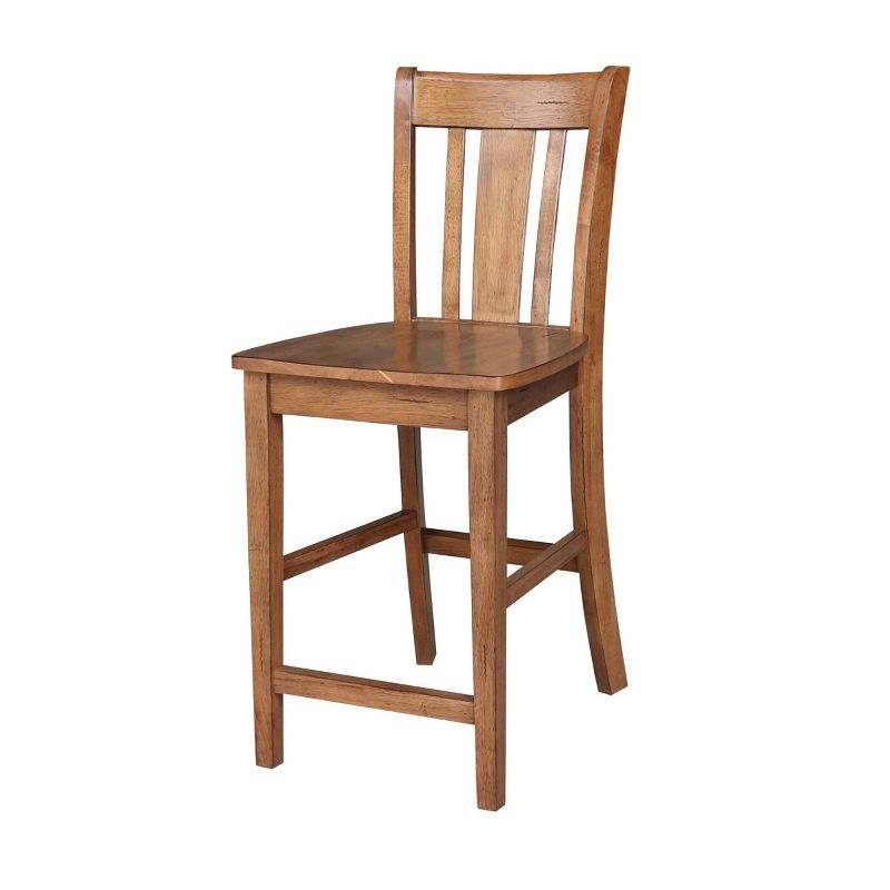 24" San Remo Counter Height Barstool Distressed Oak - International Concepts: Solid Wood, Traditional Style