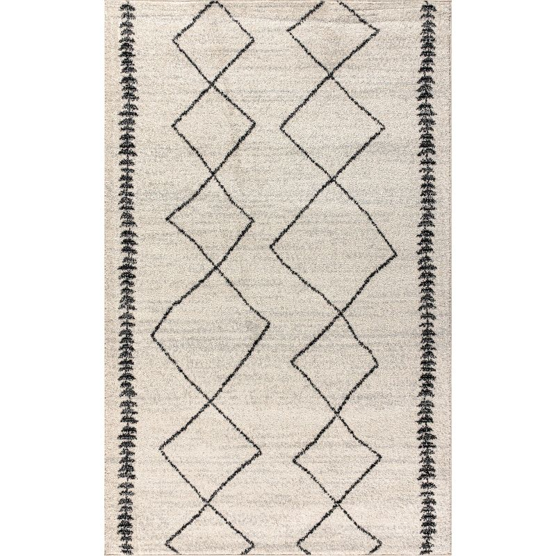 5'x8' Zaina Moroccan Beni Souk Area Rug, Cream/Black - JONATHAN Y