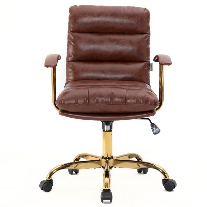 LeisureMod Regina Single Ergonomic Padded Leather Lumbar Support Adjustable Height Swivel Executive Office Chair with Gold Steel Frame
