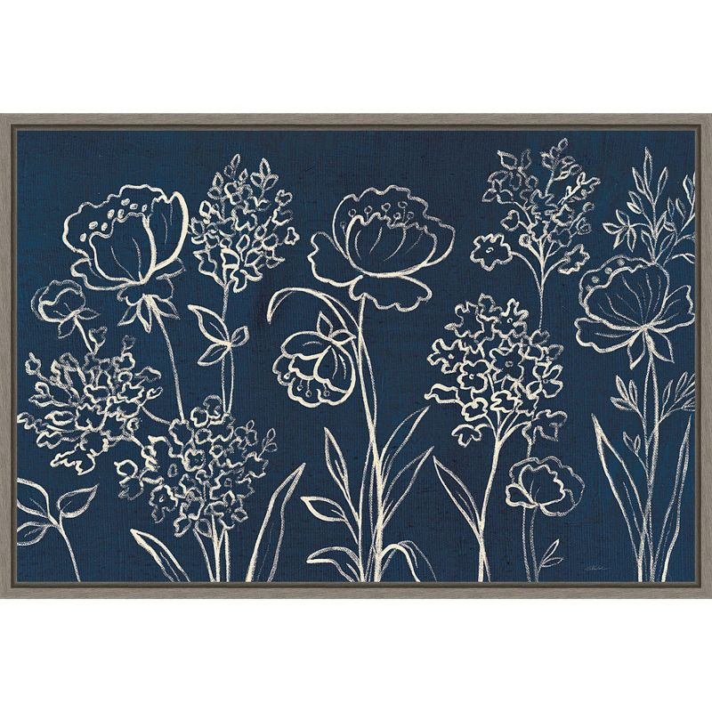 Amanti Art 33"x23" Indigo Floral I by Silvia Vassileva Framed Canvas Wall Art Print