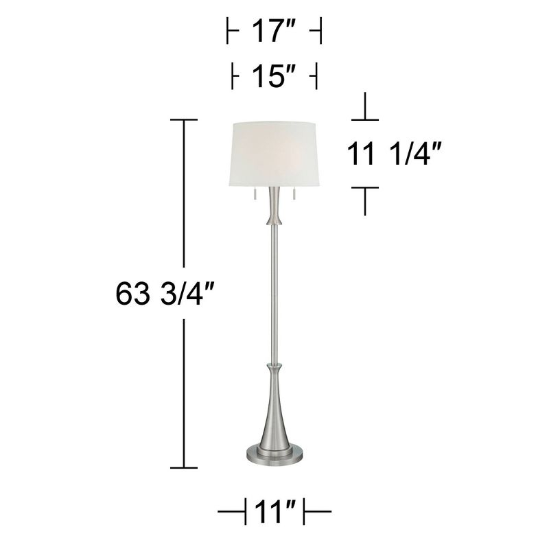 360 Lighting Karl Modern Floor Lamp Standing 63 3/4" Tall Brushed Nickel Metal White Tapered Drum Shade for Living Room House Bedroom Office Family